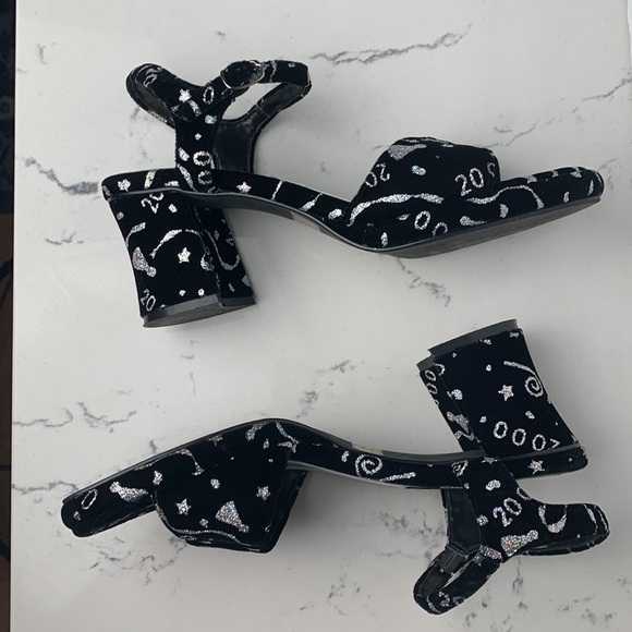 Vintage Y2K Studio HD2 2000’s Black & Silver Glitter Block Heels - Size 8 - Picture 2 of 9